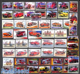 Lot with Cinderella stamps, Fire engines