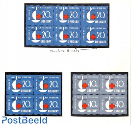 Red Cross, Error, 1 stamp with missing and one stamp with only partial Printer mark