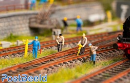Railway construction workers & signal horn Figurine set with mini sound effect