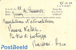 Service of prisoners of war, card to Bologna Italy