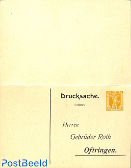 Private reply paid postcard 12/2c, Gebr. Roth Oftringen