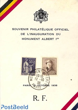 Special sheet inauguration Albert I monument