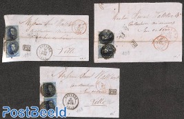 3 cover fronts with stamp pairs (folded)