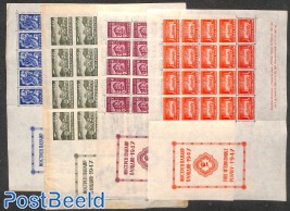 4 swhole heets (stamps never hinged, some borders wrinkled & stained)