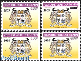 set of 4 stamps, weapon of benin, overprint
