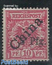 Kiautschou, 5Pf on 10Pf, plate flaw: without blue stripe, unused hinged, double signed