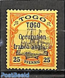 Togo 25pf, Occ. franco anglaise, Stamp out of set