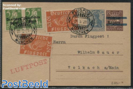 Postcard by Airmail from Muenchen to Volkach