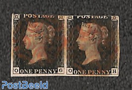 Penny black used pair, carved at top, furthermore nice margins