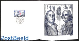 Bicentaire de líndépendance des États-Unis, Special FDC leaf on handmade paper with Decaris gravure, limited ed.