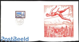 Jeux Olympiques Montréal, Special FDC leaf on handmade paper with Decaris gravure, limited ed.