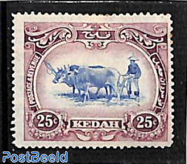 Kedah 25c, WM ScriptCA, Stamp out of set
