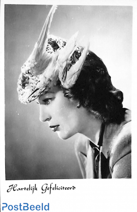 Lady with feather hat, original card late 1940's