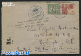 Censored letter to US, Postmark to promote Airmail shipments