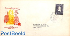 Van Riebeeck stamp on special cover with seal on backside