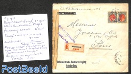 Registered, opened letter from Amsterdam to Paris