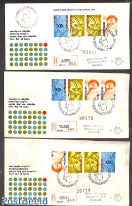 Child welfare s/s on 3 NVPH covers, Rare!
