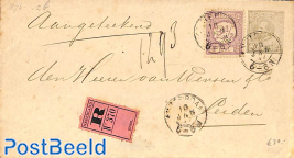 Registered letter from Amsterdam to Leiden, see both postmarks. Drukwerkzegel 2.5 cent, Prins Willem lll