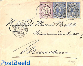 Cover from The Hague to Munchen, see both postmarks. Drukwerkzegel 2.5 cent and Princess Wilhelmina (hangend haar). 