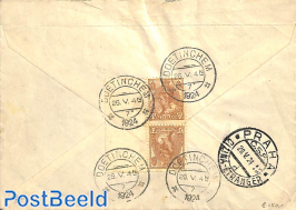 Registered letter, with tete-besche pair, from Doetinchem to Praha