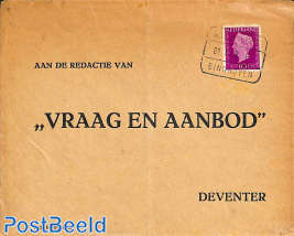 'Vraag en Aanbod' envelope to Deventer. Railway postmark from Eindhoven