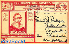 Postcard 12.5c, Hugo Grotius, with normal cancelation to Germany in 1926
