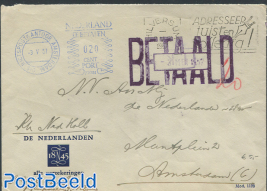 Envelope to Amsterdam, payd postage due 20 cent.