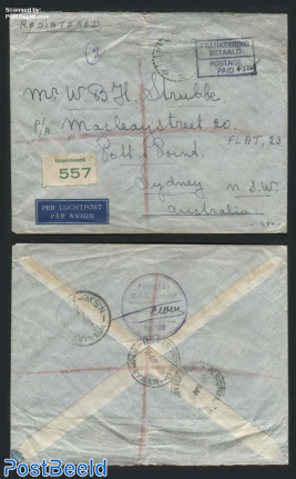 Letter from Merauke to Sydney, Postage Paid 45c, Registered airmail