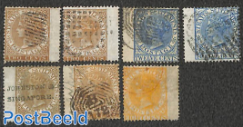Straits Settlements, lot with 7 wing stamps, WM Crown-CC, used