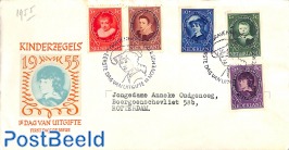 Chil welfare 5v, FDC, typed address, open flap, tiny brown spots