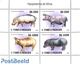 Hippo's 4v m/s  (issued 31 dec 2007 but with year 2008 on stamps, see Michel cat.)