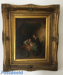 A. Brouwer, Mother, children and rabbit (40x29cm)