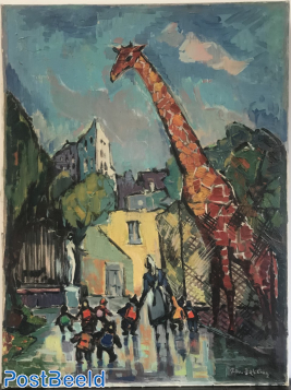 Daniël Bekking, Giraffe in dierentuin (80x60cm)