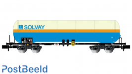 SNCB, 4-axle gas tank wagon, white/blue livery, "SOLVAY"