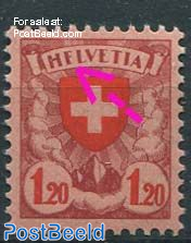 1.20Fr, Plate flaw, HFLVETIA in stead of HELVETIA