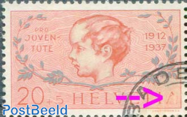 20+5c, Plate flaw, A of HELVETIA with spot