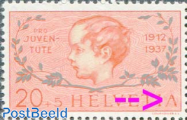 20+5c, Plate flaw, Damaged A of HELVETIA