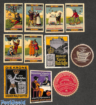 Lot advertising seals about Coffee
