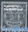 Definitive 1v, (3Gr), black on blueish grey, vertically striped paper, Perf 16
