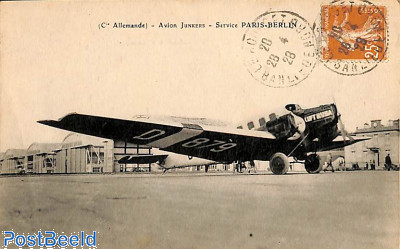 Postcard Lufthansa plane with (damaged) stamp