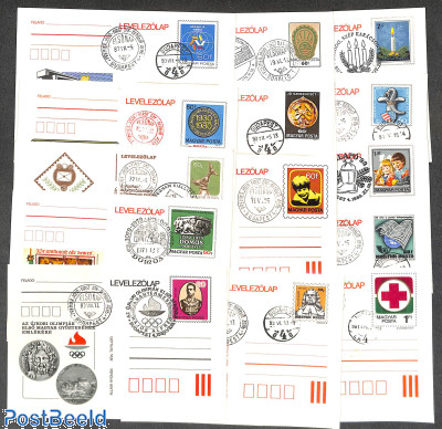 14 thematic postcards with (first day) cancellations