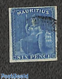 Mauritius 1859 Six Pence Blue Britannia Used Stamp