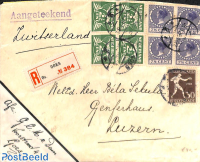 Registered letter to Switzerland with 30c olympic stamp