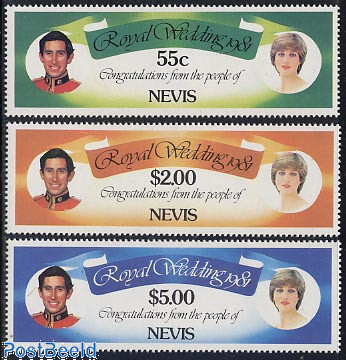 Charles & Diana 3v (long stamps)