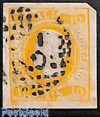 1866 Portugal 10 Reis Orange D. Luís I Stamp