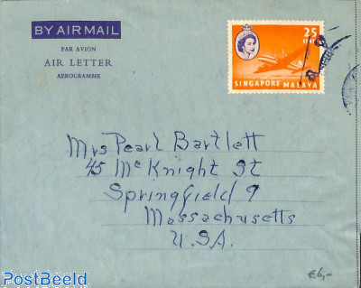 Stamp 1960, Singapore Aerogramme 25c to USA, 1960 Collecting