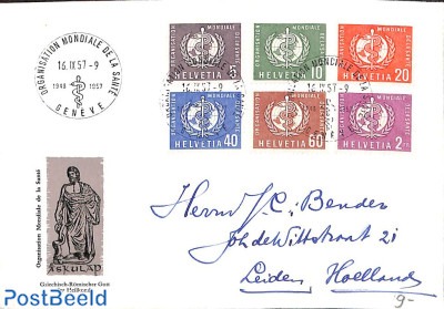 Stamp 1957, Switzerland World health organisation 6v, 1957