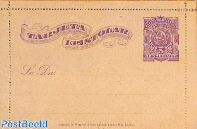 Uruguay 1892 3 Centesimos Letter Card