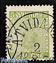 Sweden 1858 5 Öre Green Lion Type Used