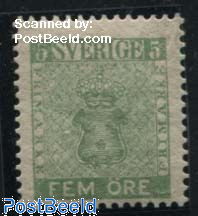 Sweden 1858 5 Öre Green Coat of Arms